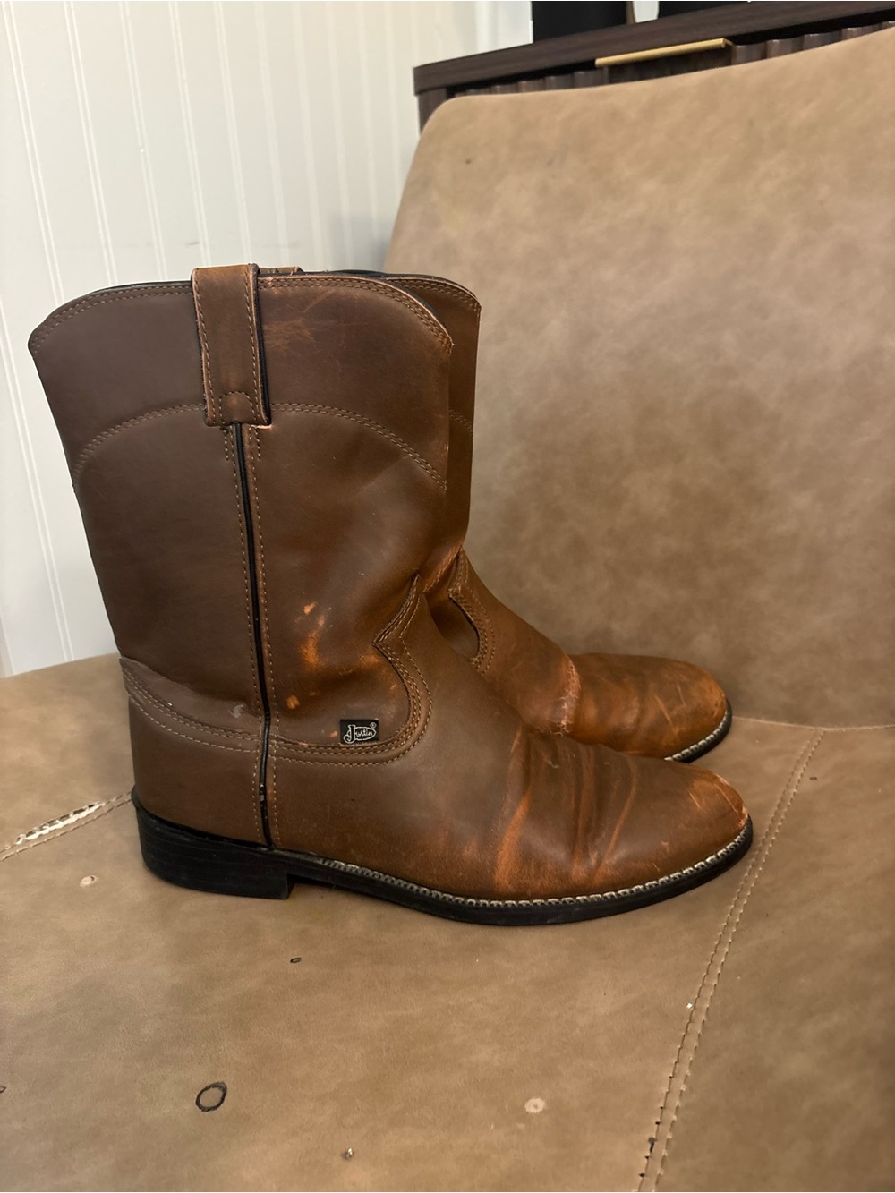 Justin boots brown farm ranch cow cowboy boots shoes size 8D
